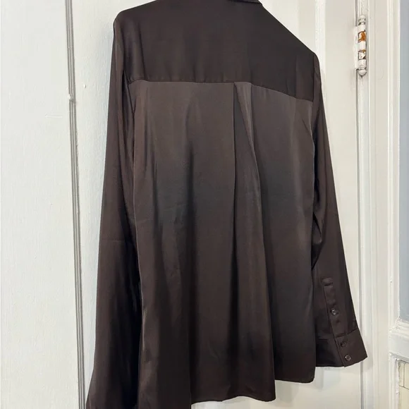 Express | Chocolate Brown Satin-esque Portofino Blouse - Picture 5 of 5